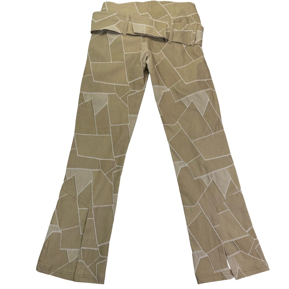 VTG 90s Luly K NYC Geometric Patchwork Puzzle Pants Tan Cotton Lycra M Grunge